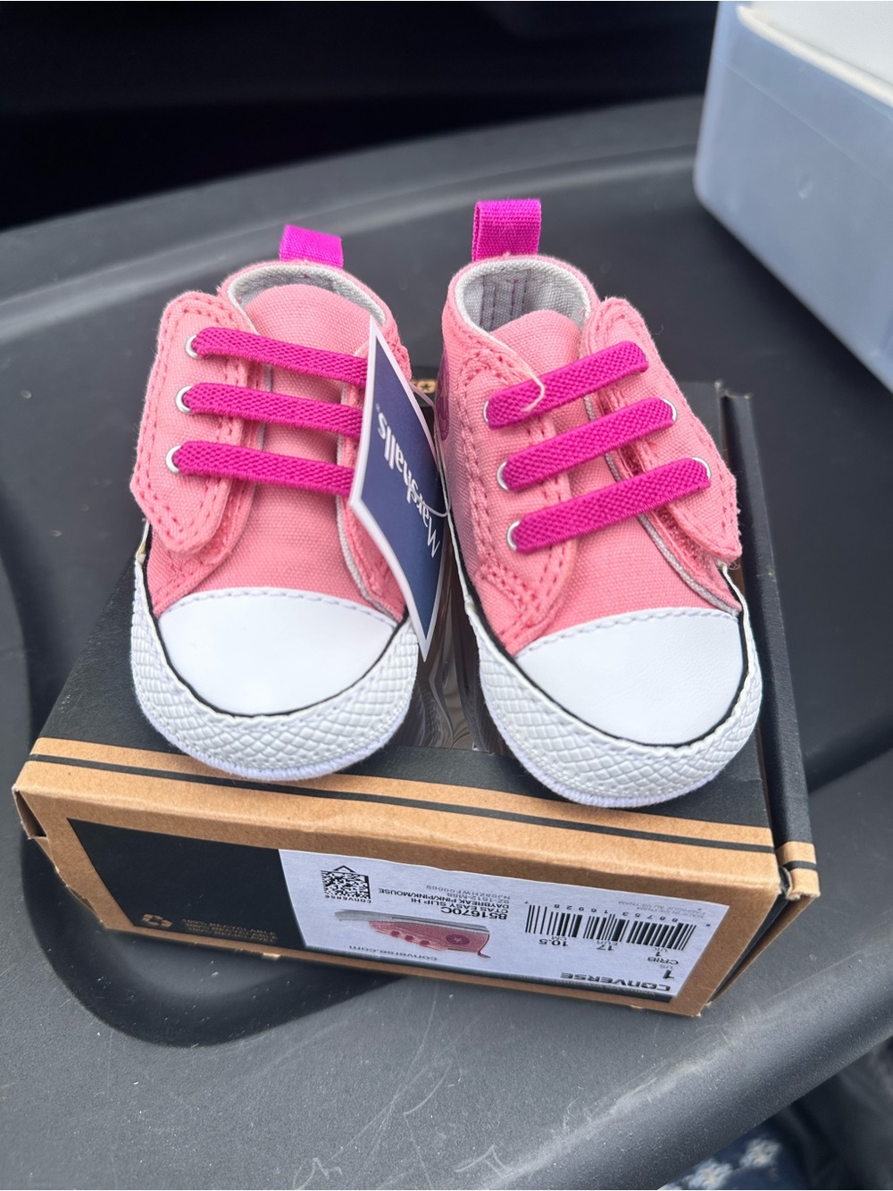 Converse Pink Canvas Baby Sneakers with Hot Pink Laces